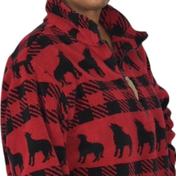 Woolrich Sherpa Fleece Jacket Red Quarter Zip Wolf Buffalo Plaid Blanket Large - Picture 5 of 16